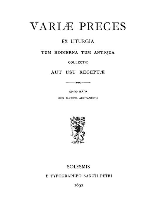 Portada del libro «Variae Preces, 1892»