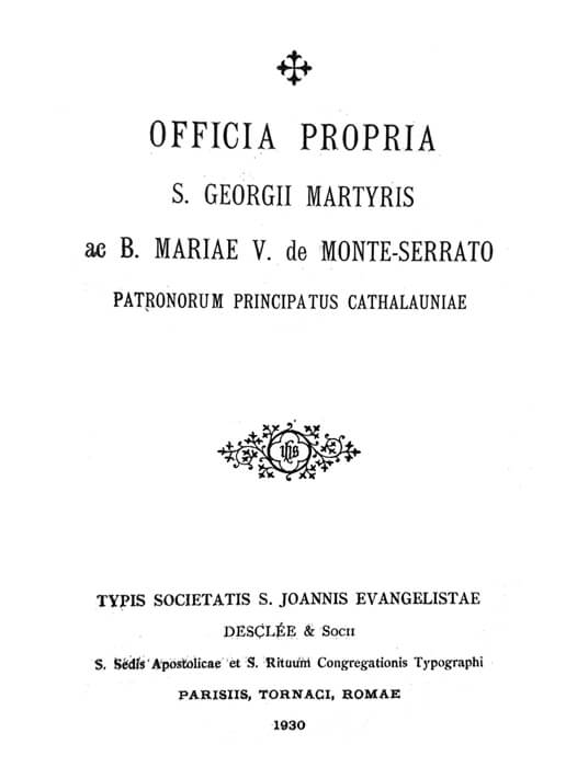 Portada del libro «Officia Propria Patronorum Principatus Cathalauniae, 1930»